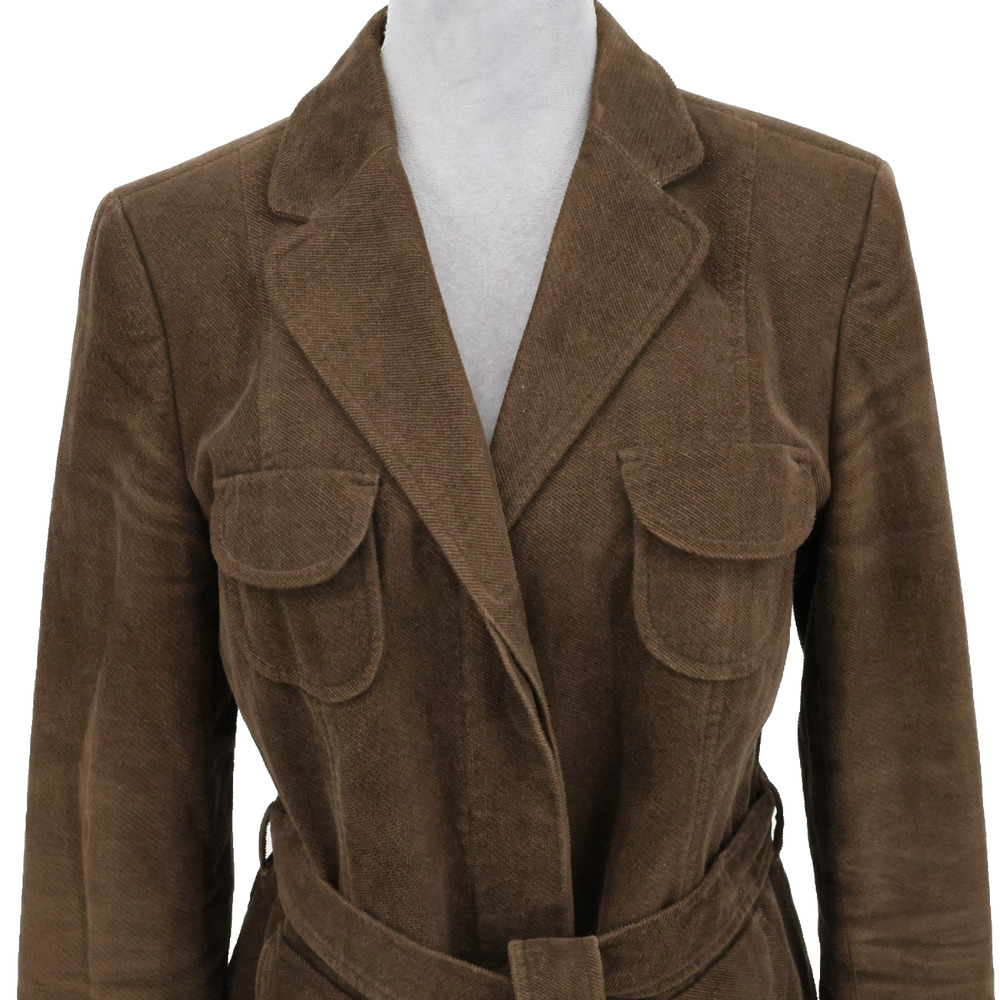 Zara Basic Jacket Womens Large Brown Corduroy Lined Belt Pockets Preppy Academia - Picture 7 of 14